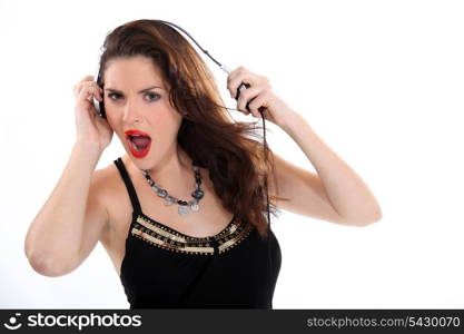 Woman listening to music with headphones.