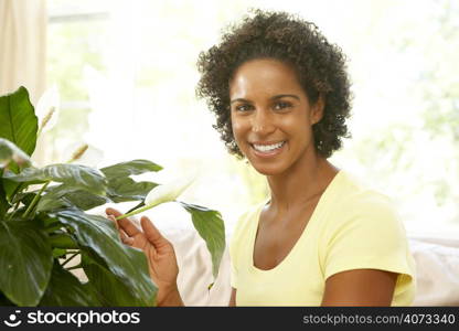 Woman Looking After Houseplant