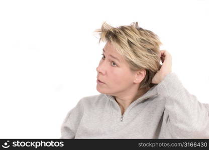 Woman looking slightly puzzled