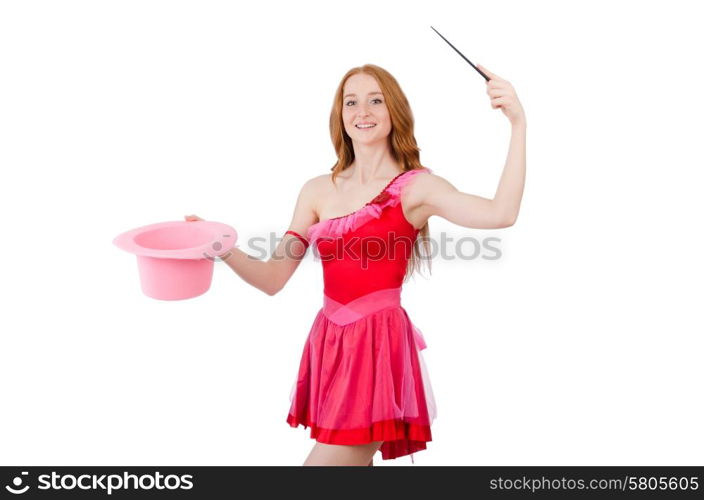 Woman magician isolated on the white