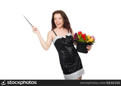 Woman magician isolated on the white