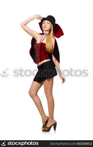 Woman magician isolated on white