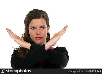 woman making an X sign by crossing her hands