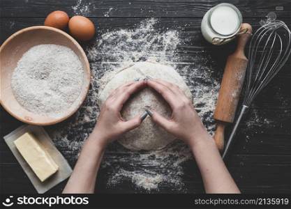woman making delicious bread loaf
