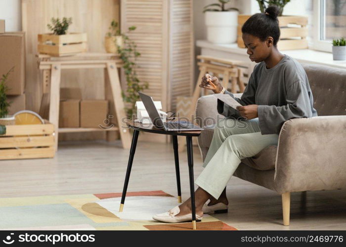 woman making plans redecorate home