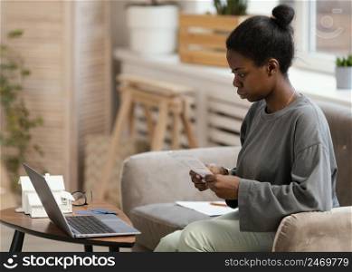 woman making plans redecorate house
