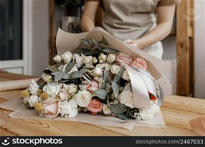 woman making pretty floral arrangement 3