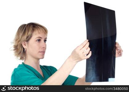 Woman medical professional analyzing a radiology