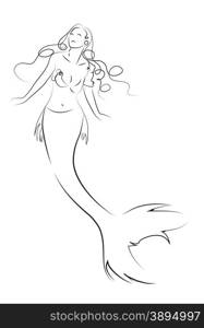 woman mermaid with long hair made in 2d software