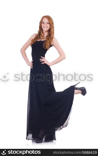 Woman model in fashion concept on white