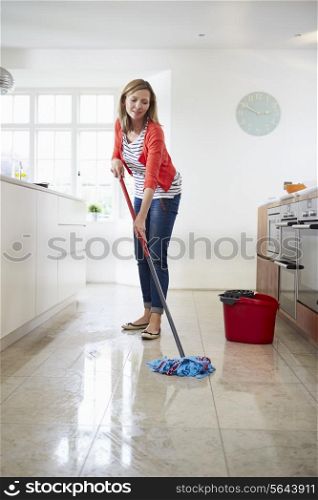 Woman Mopping Kitchen Floor