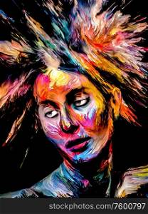 Woman of Color series. Abstract digital paint portrait of young woman on the subject of creativity, imagination and art.