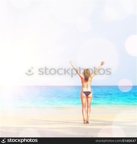 woman on beach. young woman is standing on beach