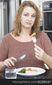 Woman On Diet Fed Up With Eating Healthy Meal
