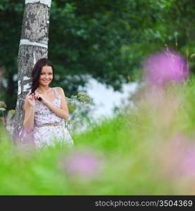 woman on flower field