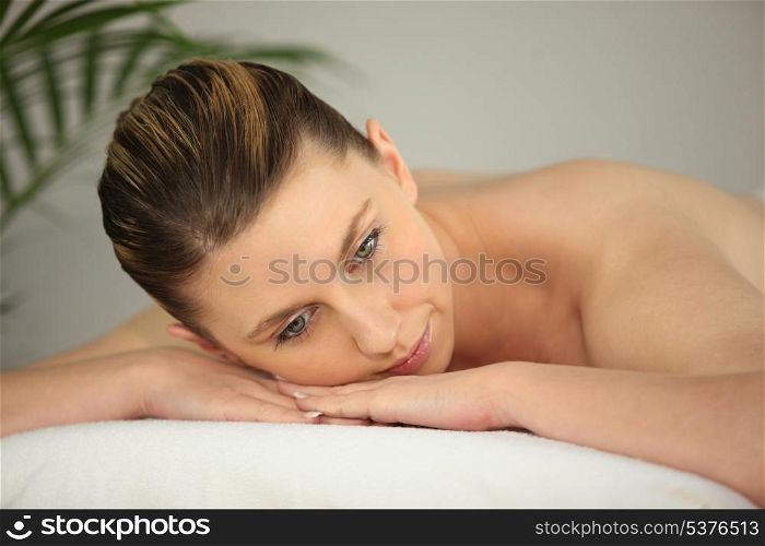 Woman on massage parlor