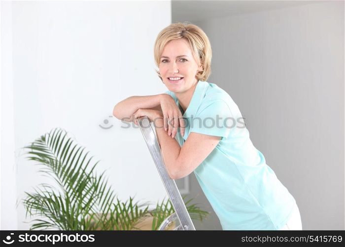 woman on stepladder