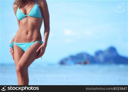 Woman on thai beach. Beautiful woman in bikini on thai beach