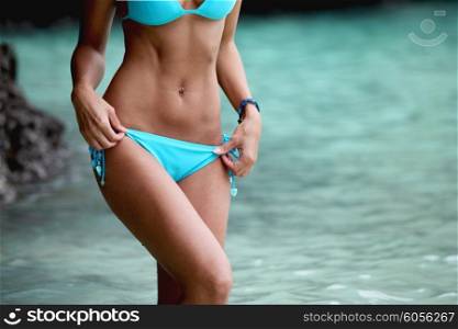 Woman on thai beach. Beautiful woman in thai beach with limestone rocks