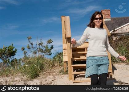 Woman on the beach in the Hamptons