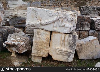 Woman on the stone in Antiohia Pisidia, Turkey