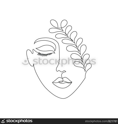 Woman on white background.One line drawing style.Tattoo idea.