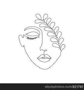 Woman on white background.One line drawing style.Tattoo idea.