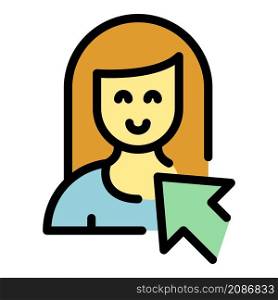 Woman online interaction icon. Outline woman online interaction vector icon color flat isolated. Woman online interaction icon color outline vector