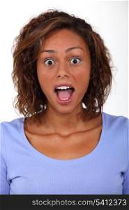 Woman open mouthed in surprise