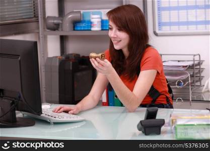Woman ordering parts