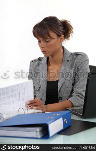 Woman organizing folders