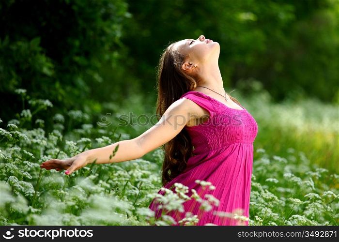 woman outdoor feel natural freedom