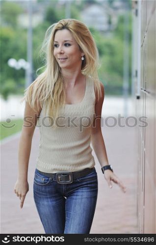 woman outdoor in casual fashion clothes representing urban style concept and fashion