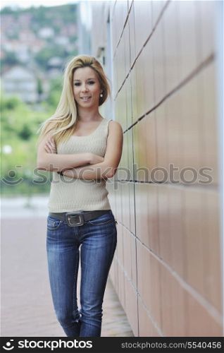woman outdoor in casual fashion clothes representing urban style concept and fashion