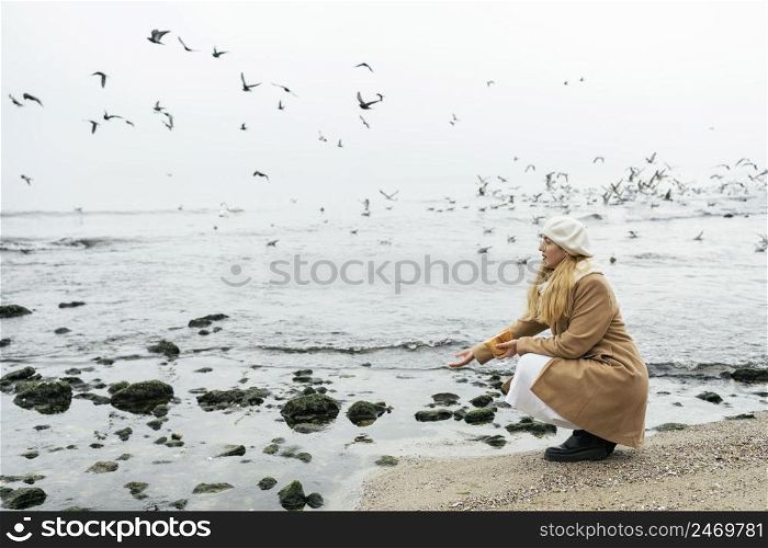 woman outdoors beach winter