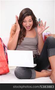 Woman panicking whilst shopping online