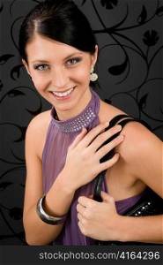Woman party dress young smiling portrait look at camera