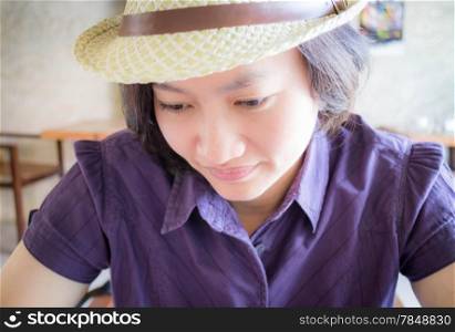 Woman pay attention at something, stock photo