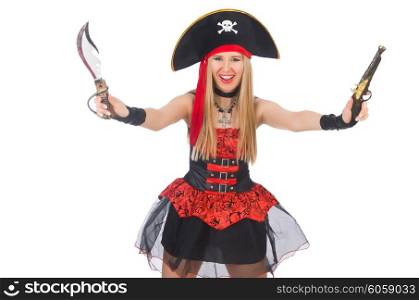 Woman pirate isolated on the white
