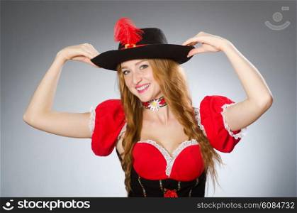 Woman pirate wearing hat and costume