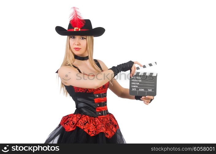 Woman pirate with movie board