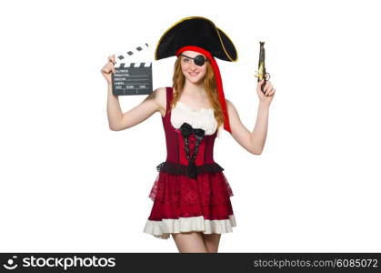 Woman pirate with movie board