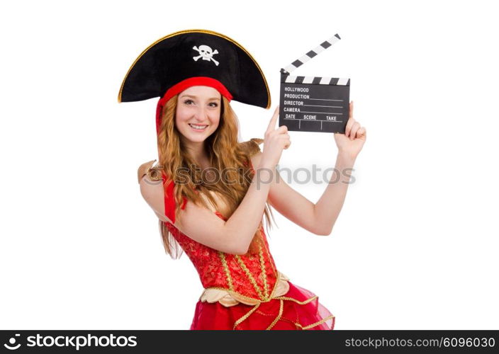 Woman pirate with movie board