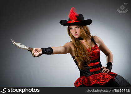 Woman pirate with sharp weapon