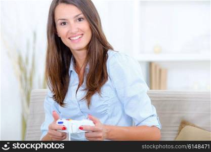 Woman playing a video game