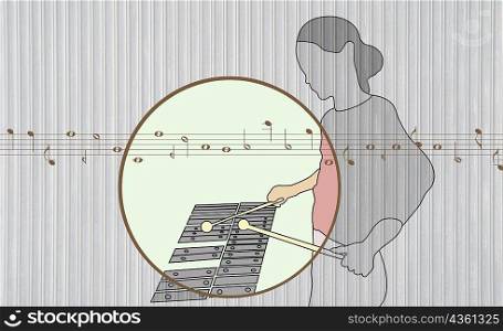 Woman playing a xylophone