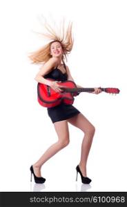 Woman playing guitar isolated on the white