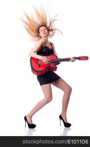 Woman playing guitar isolated on the white
