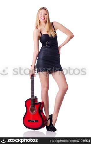 Woman playing guitar isolated on the white