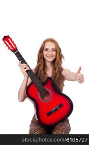Woman playing guitar isolated on white